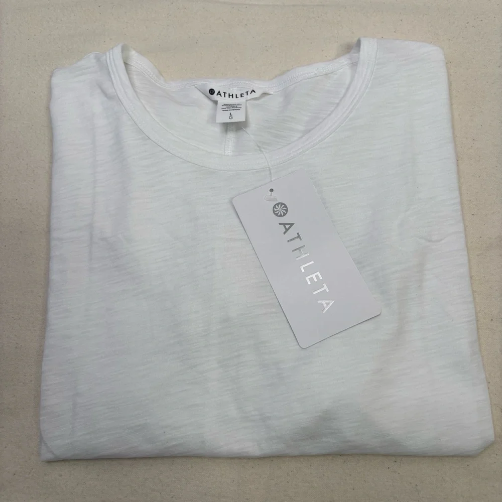 🏷️NWT Athleta‎ Size Large Essential Slub Tee Bright White Semi-Fitted Crew Neck - Picture 13 of 16